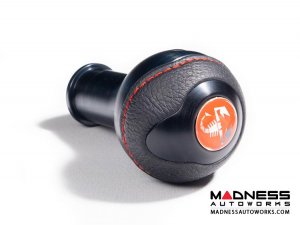 FIAT 500 Gear Shift Knob - Black Italy  - Black Base/ Black Leather Top + Red ABARTH Logo - V2